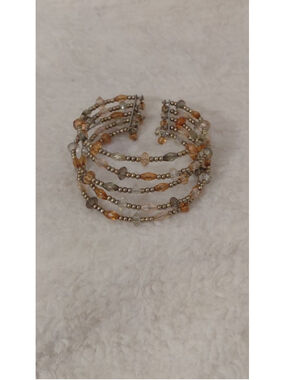 Women's Beaded Coil Bracelet One Size Orange Clear